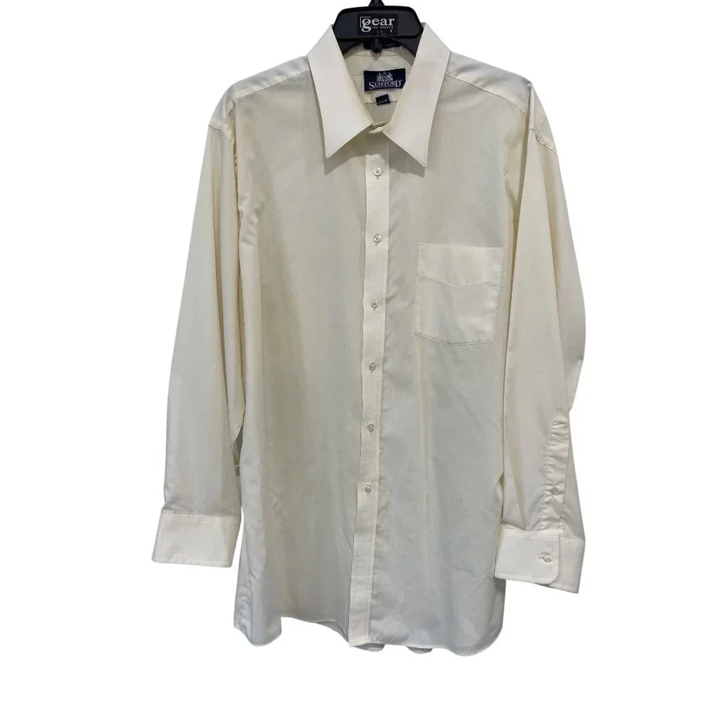 Vintage Stafford Dress Shirt 17.5 34 Fitted Broadcloth Button Front Career Work - Picture 1 of 9